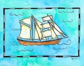 Ship No. 3 - Brigantine Sailing Ship 5" x 7" Original Watercolor / Nautical Illustration