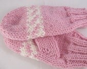 Knit Wool Mittens for Children in Pink and White