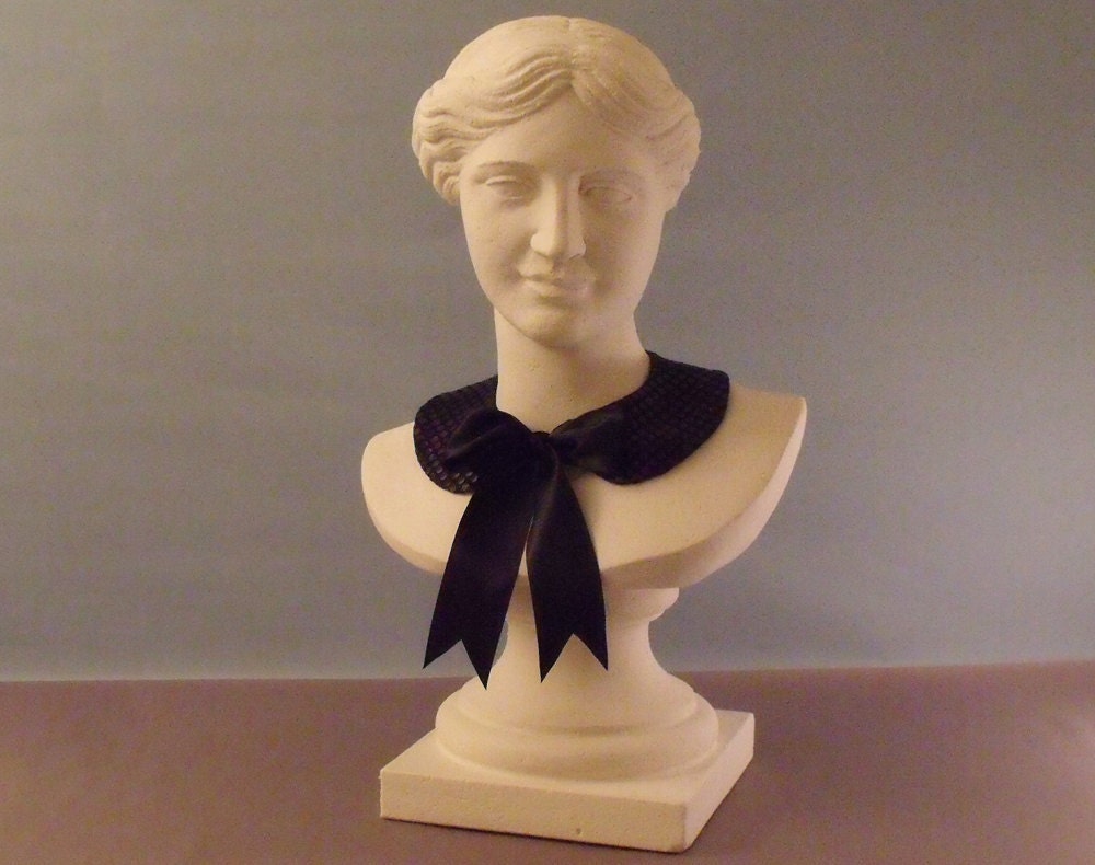 Sequin peter pan collar necklace detachable black ribbon