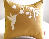 Golden Brown Hummingbird with Eucalyptus  - Mini 10.5 Inches Square Pillow