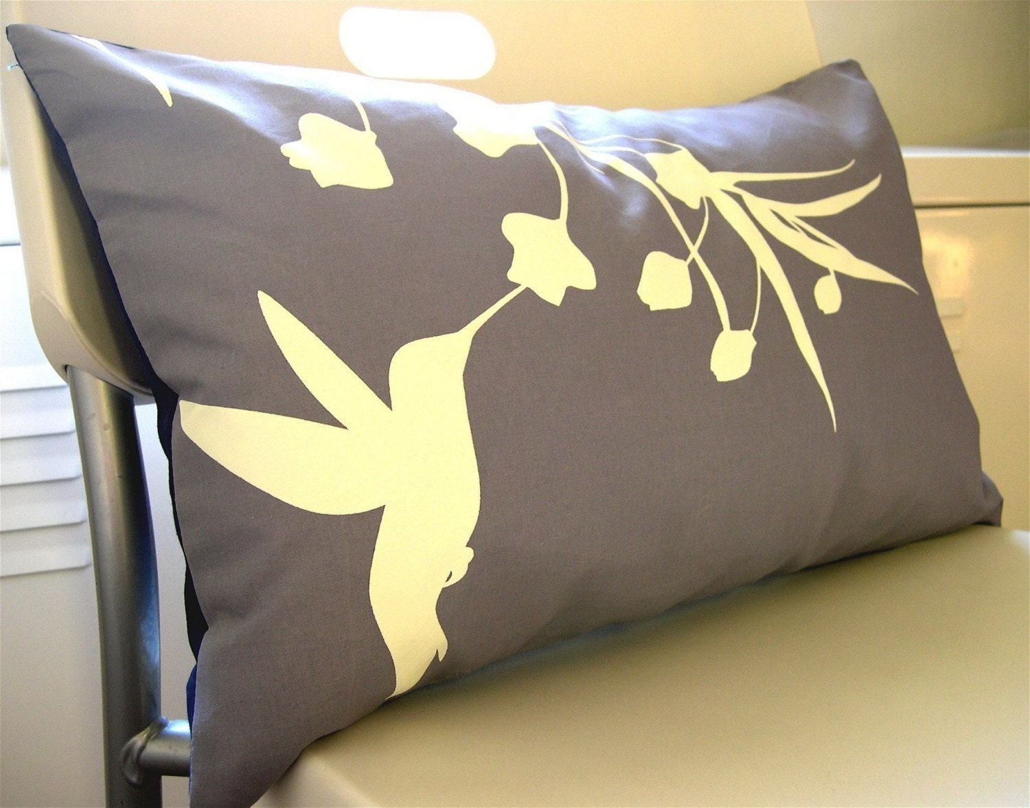 Limited Time Sale  Slate Hummingbird with Eucalyptus Rectangle Pillow - joom