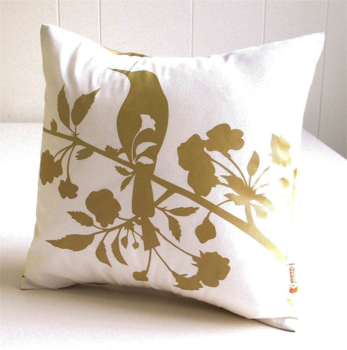 Mustard Print on Off white Blooming Blossom-Mini 10.5 Inches Square Pillow