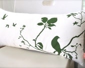 Limited Time Sale  Grass Green Print on Off White Flying By Rectangle Pillow   READY TO SHIP