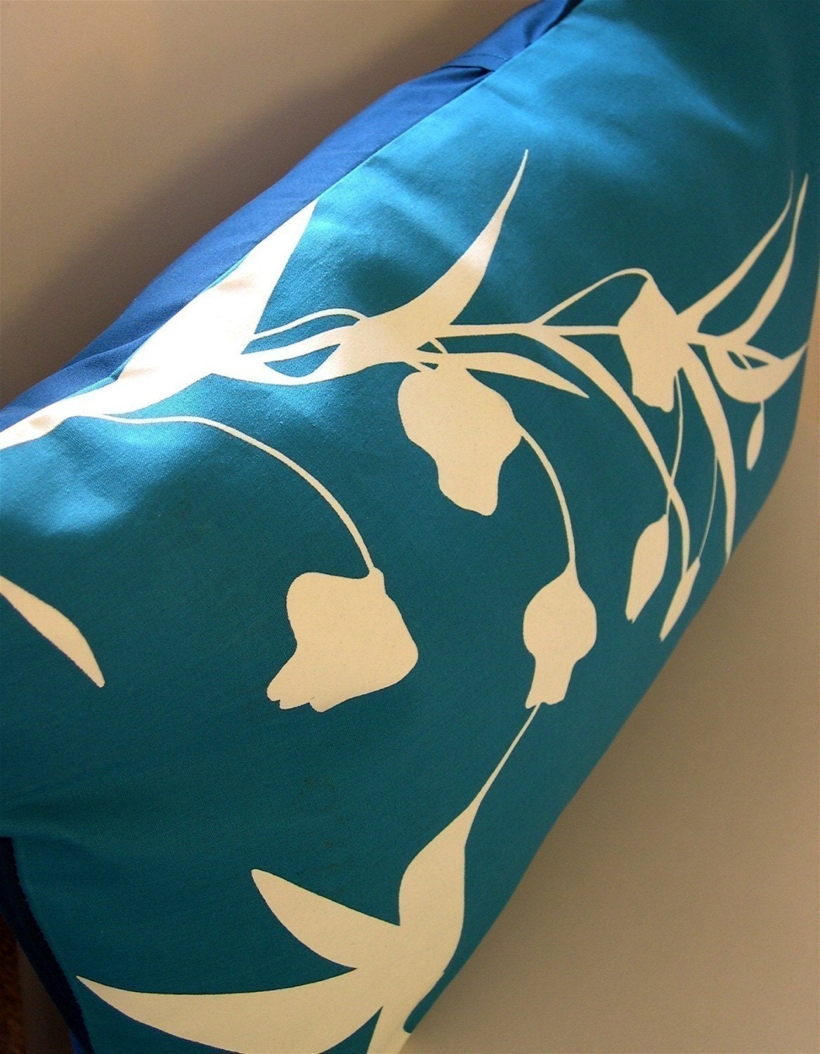 SALE-Teal Hummingbird with Eucalyptus Rectangle Pillow