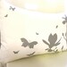 Limited Time Sale Grey Print on Off White Cotton Magnolia and Butterflies Rectangle Pillow