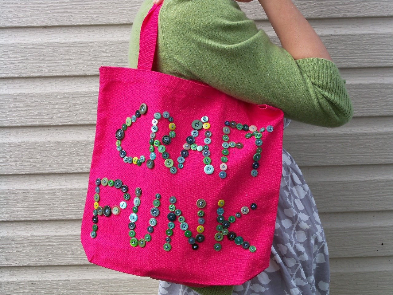 Hand Stitched Vintage Button Craft Punk Tote