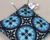 Emery Pincushion / Pin Cushion - Keeps Pins Sharp - Teal and Brown Tile