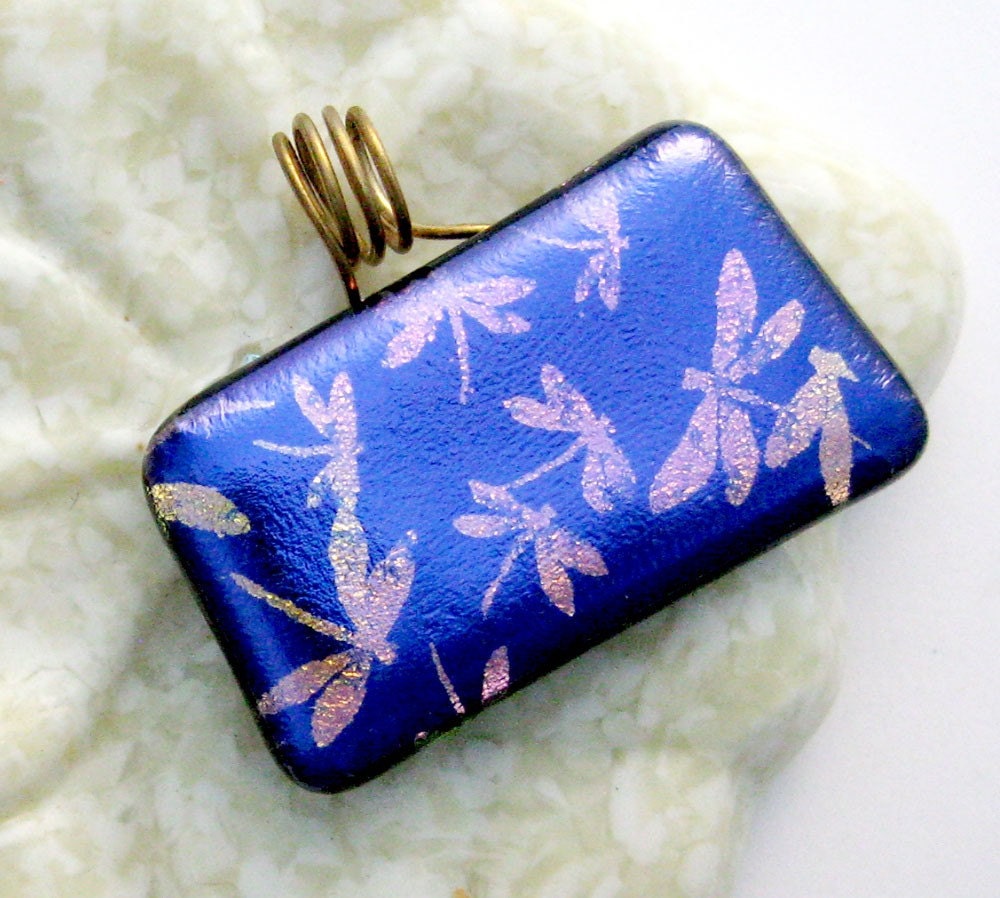 Fused Dichroic Glass Pendant - Dragonflies Pendant