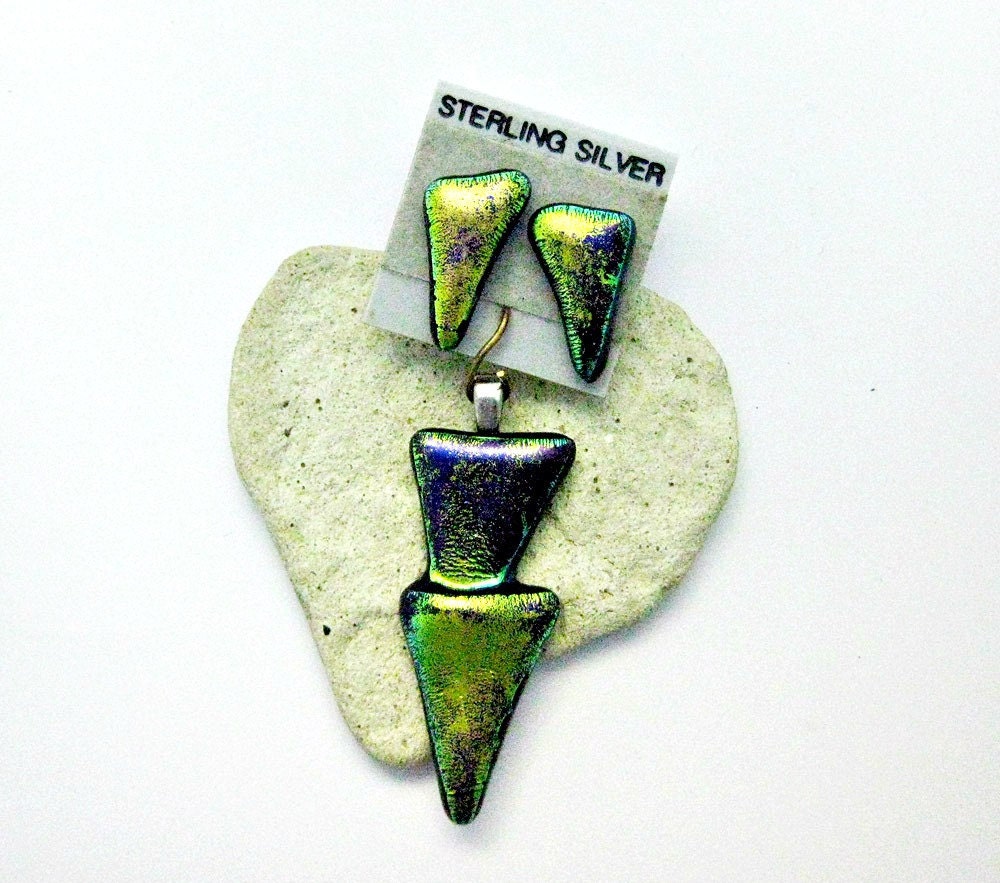 Fused Dichroic Glass Pendant and Earrings Set