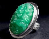 Green Garden Ring - Sterling Silver and Vintage Glass