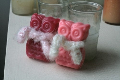 A Pair of Love Birds -- Glycerine Owl Soaps with Mohair Scarves