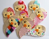 THREE fabric owlss HANDMADE  embellishment / applique