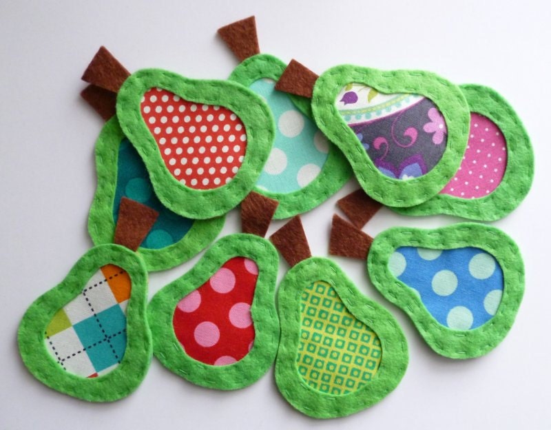 THREE pears HANDMADE  embellishment / applique
