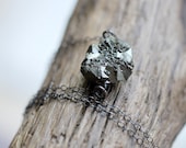 Rough Pyrite Nugget Necklace . Sterling Silver Oxidized . Black Gold Dark Metallic Pendant Jewelry Gift