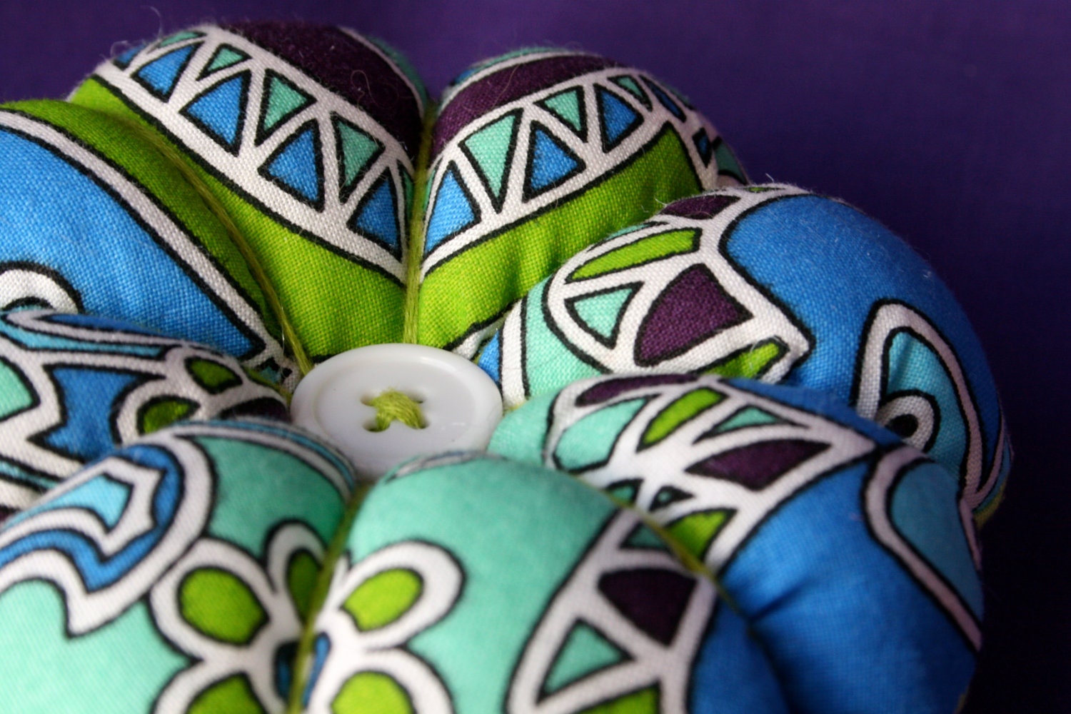 Psychedelic Blue, Green and Purple Flower Pincushion