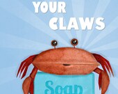 Wash Your Hands Print Cute Crab Art For Bathroom Wash Your Claws