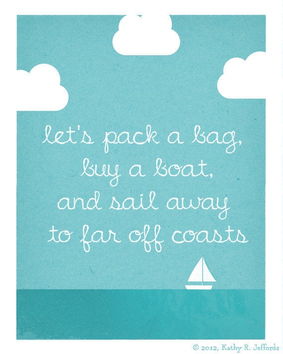 Travel Art Print - Nautical Art, Wanderlust, Sailing Around The World, Sailboats, For Globetrotters, Sailors, Travelers, Adventurers in Blue