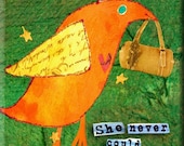 She Couldnt Resist A Good Sale. This Folk Art Collage ART MAGNET usually retails for 199.99 but today only it's on sale.