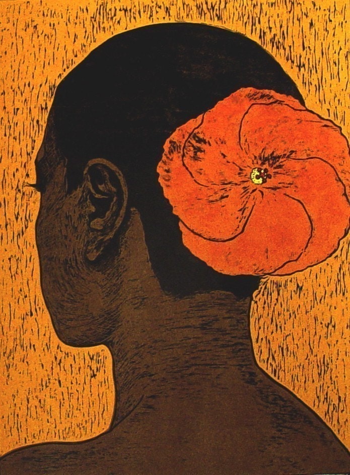 Hibiscus Woodblock Print hand pulled 19X25.5 inches