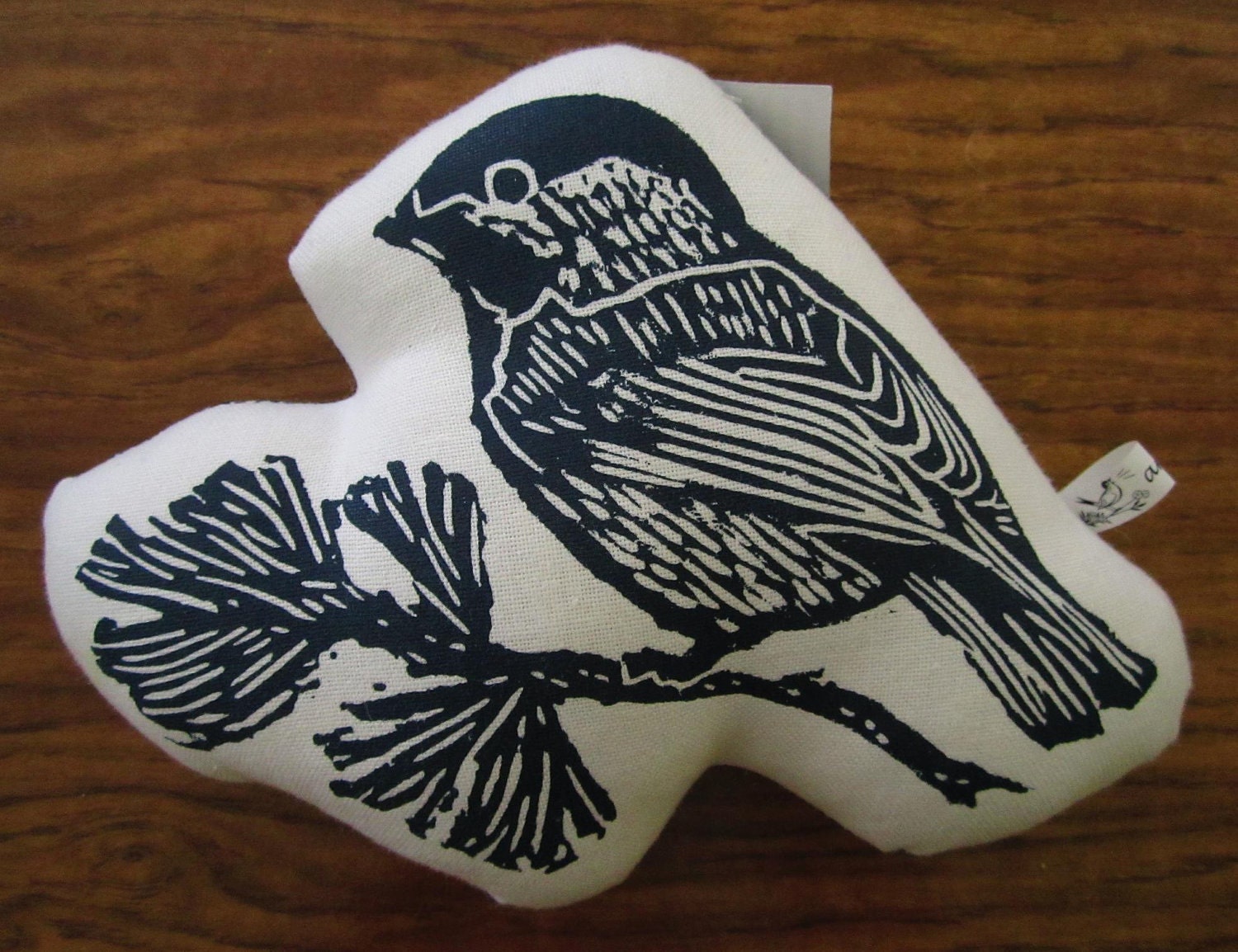 block print chickadee stuffie - artgoodies