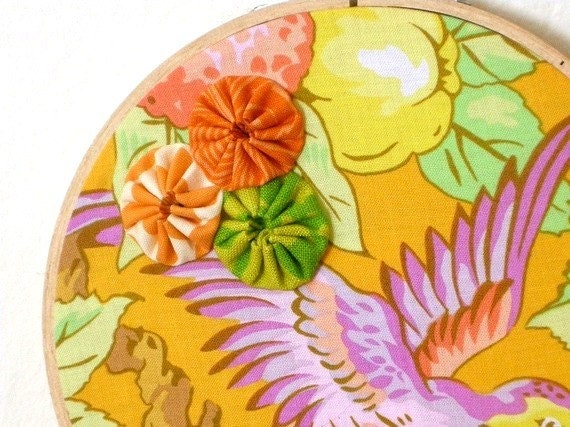 In the Aviary - fabric hoop art