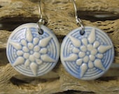 French Blue Starburst Porcelain Earrings With Sterling Silver Earwires