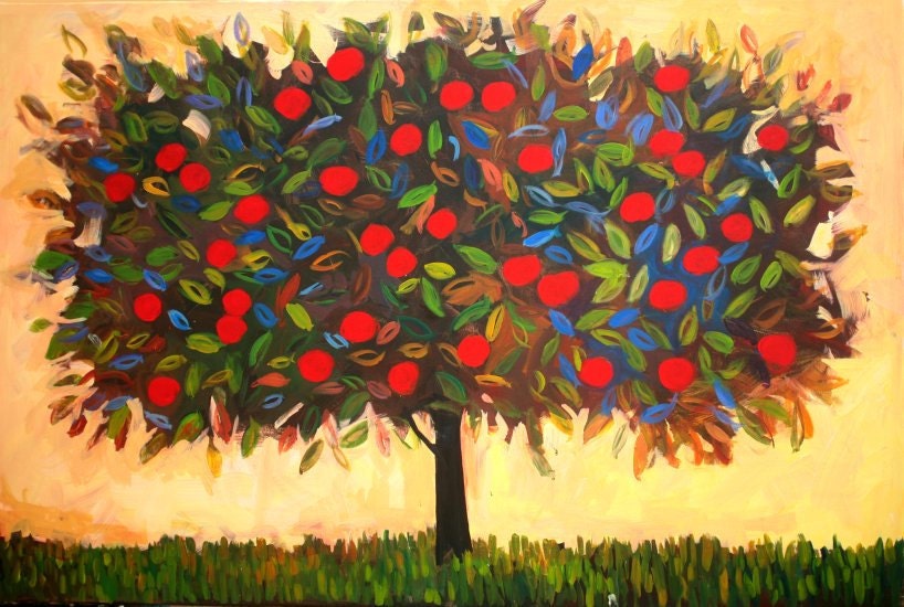 Harvest Apple Tree- Abstract, Huge Contemporary Acrylic on a Extra Large Canvas Commissioned Painting by Patty Baker