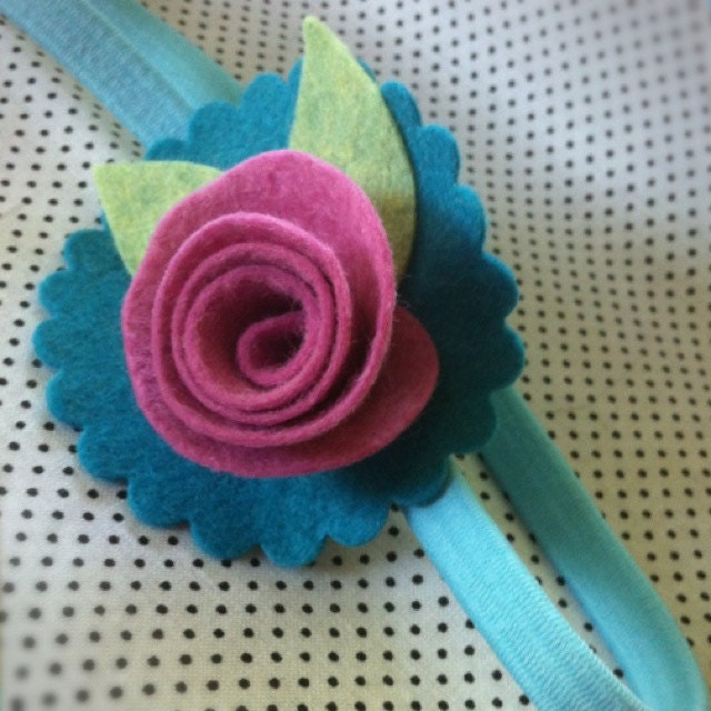 pink rose felt flower headband - hair accessory for girls