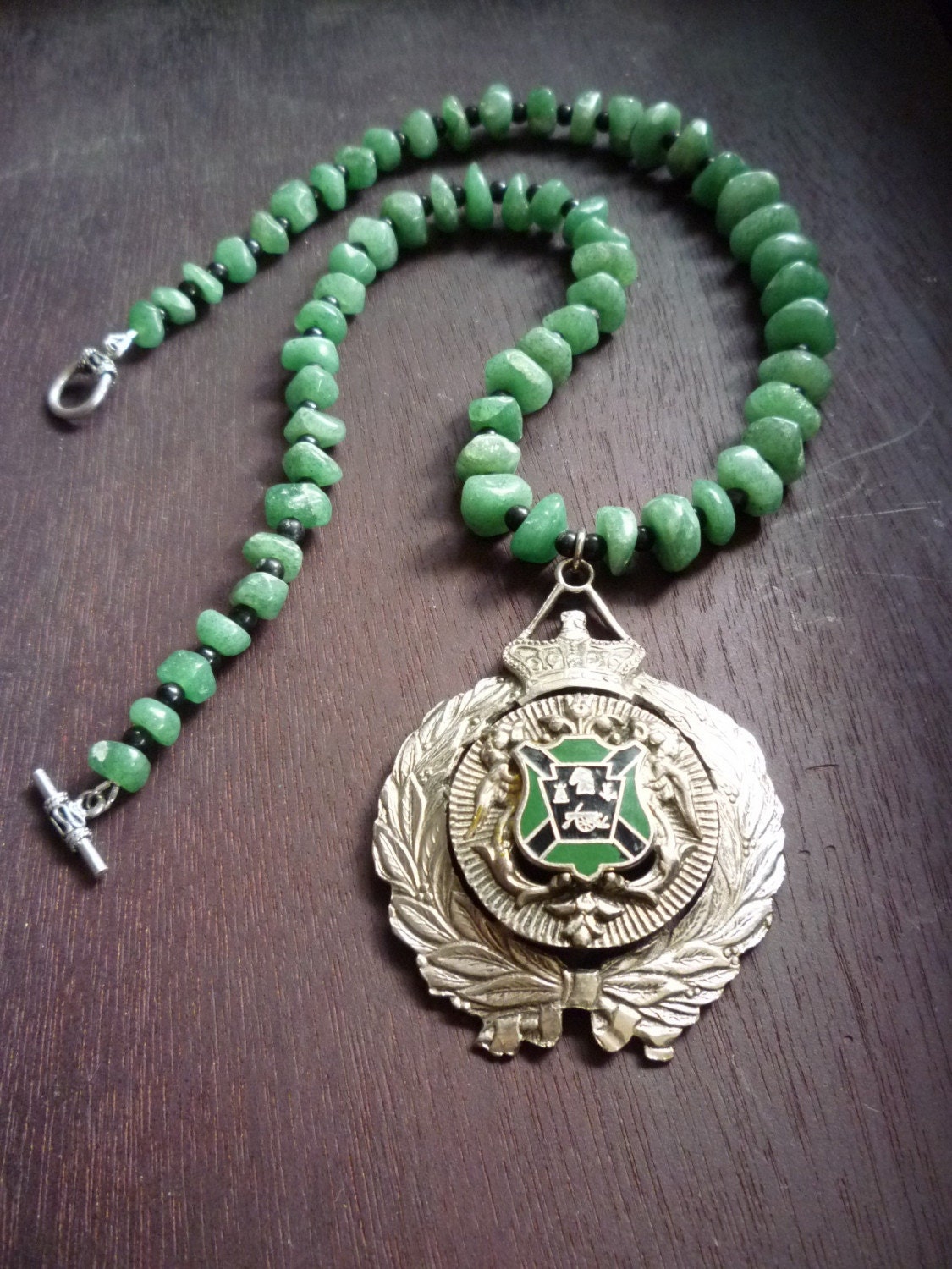 Aventurine Stone & Enamelled Medallion Necklace