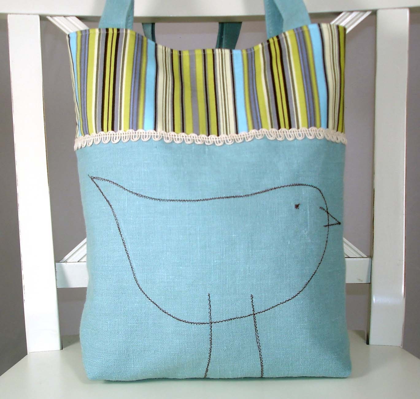 SALE-Reversible Linen Bird Bag