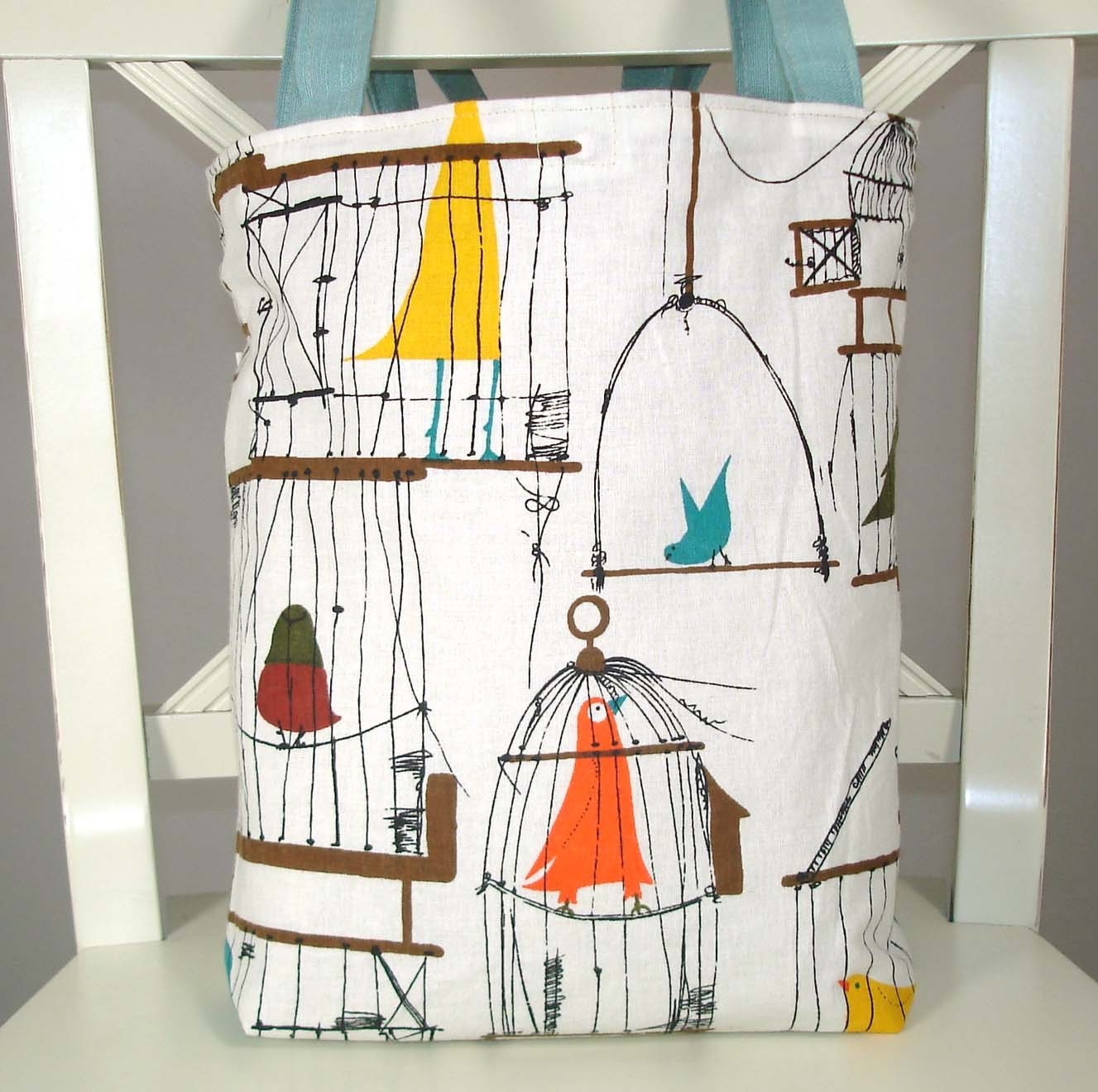 SALE-Reversible Linen Bird Bag