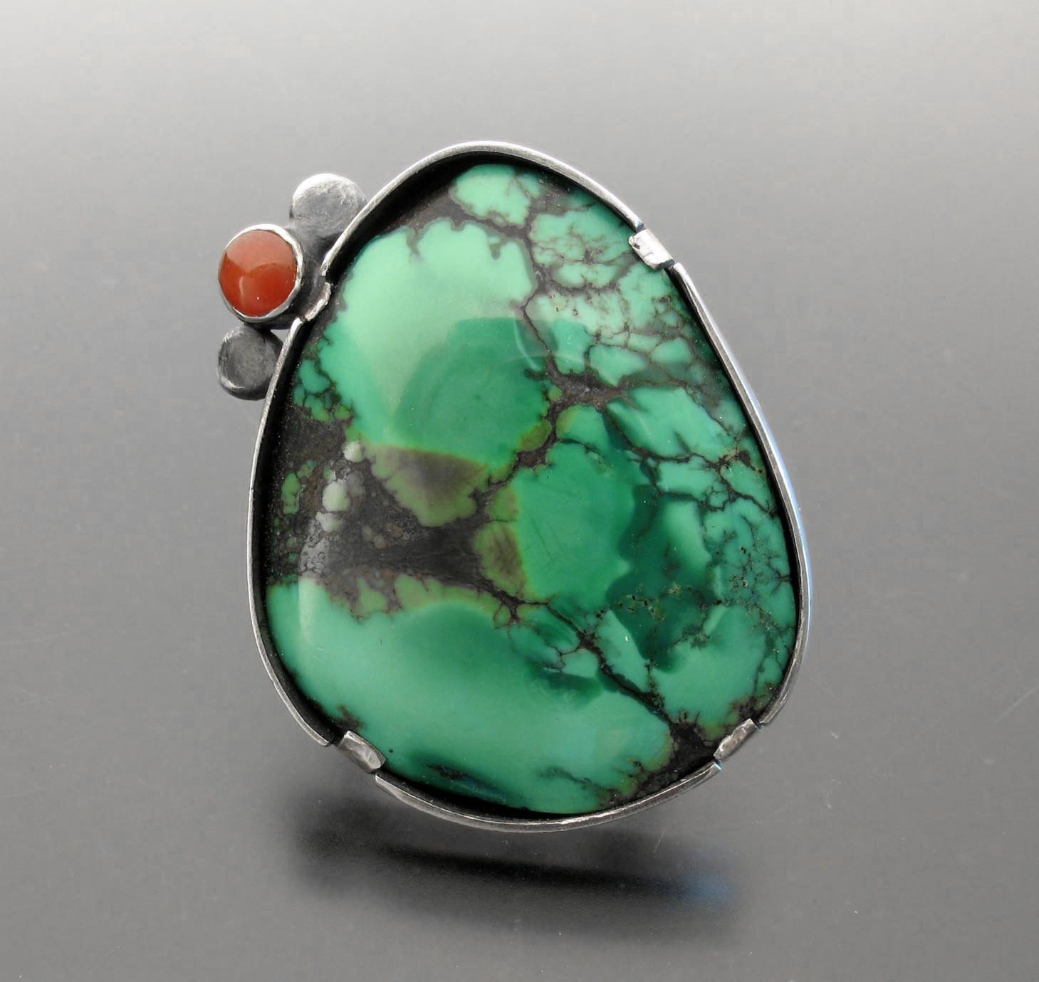 Tidal Pool Ring Sterling Silver Turquoise and Coral