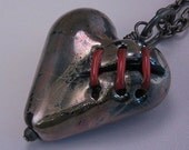 silvered heart healing, LORiOLA lampwork glass heart necklace