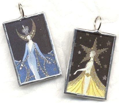 ERTE Sun and Moon Art Glass Pendant