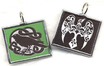 CELTIC RAVENs CROWs Art Glass Pendant