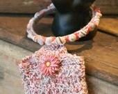 Wristlet Wallet, Crocheted Coral Flower