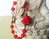 Happy Buddha Red Bead Bracelet - Red Candy Jade Beadwork - Buddhism