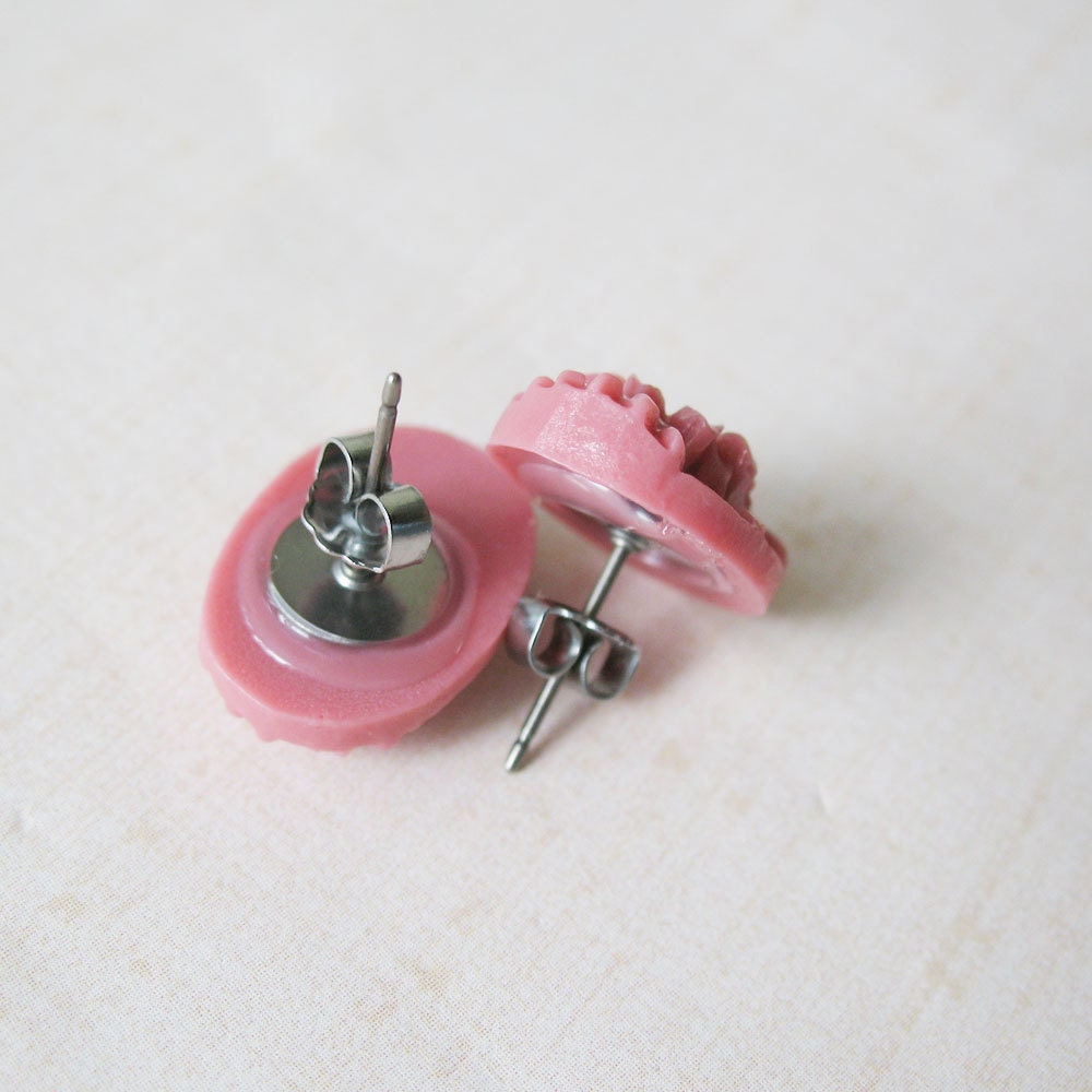 Breast Cancer Awareness - Japanese Flower Stud Earrings - Pink Rose Smoke  FREE US SHIPPING