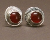 The Optimists - Carnelian Stud Earrings - 6mm Gemstones on Hammered Sterling Silver Post Earrings