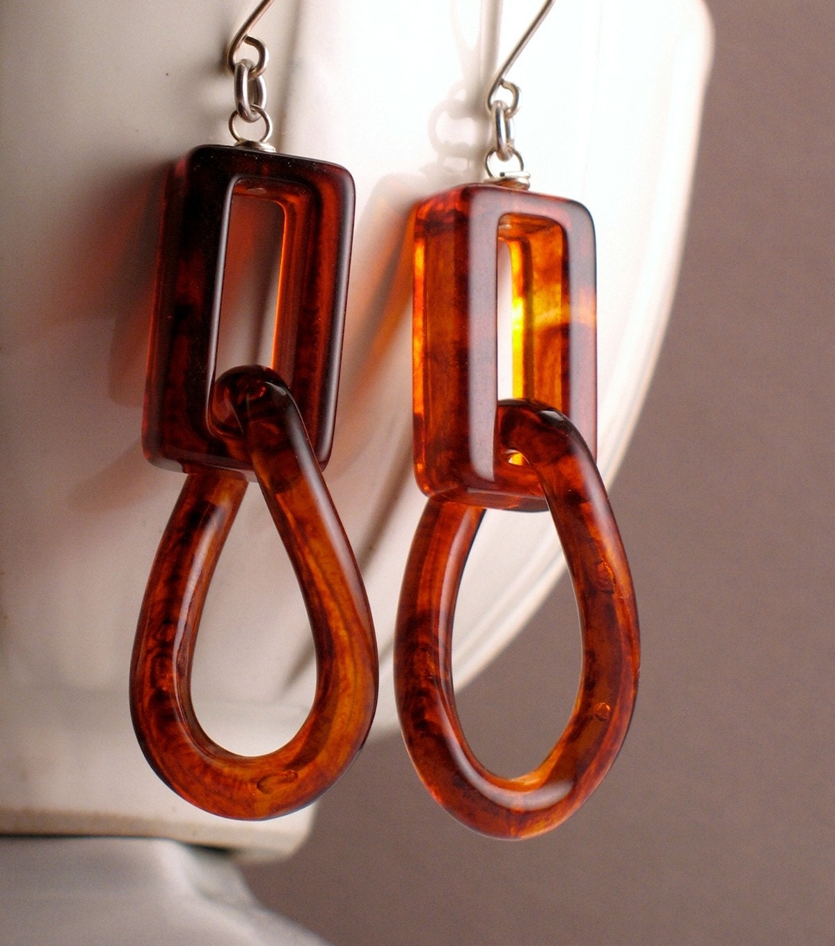 Vivian - Lucite Tortoiseshell Earrings - Fabulous Recycled Vintage Lucite Long Earrings