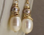 Godiva Earrings - Ivory and Champagne Pearls on 14k Goldfill