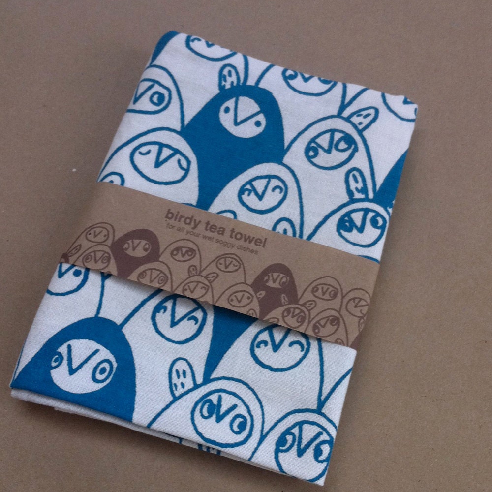 blue Birdy tea towel