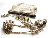 Vintage K & G Charlet Cream Beaded Bag Statement Necklace