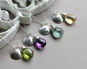 Bridesmaid GIFT SET of Four Personalized Necklaces, Custom Bridesmaid Necklaces, Custom Birthstone Charm with Silver Monogram Initial Charm