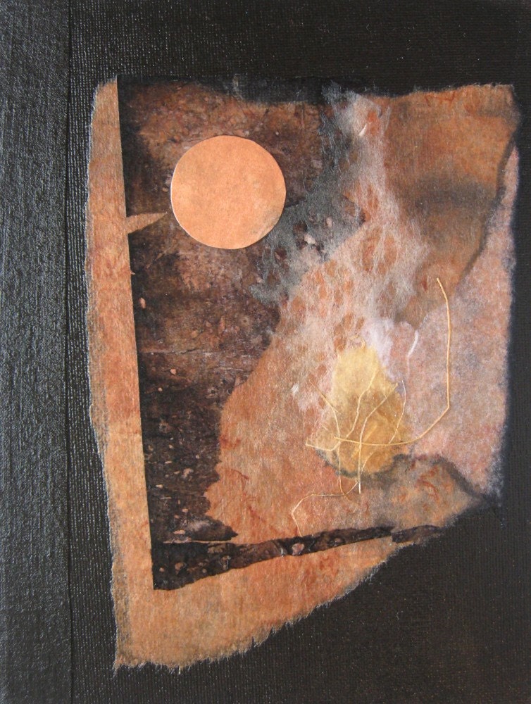 Handmade Journal Sepia Copper Moon Collage Refillable 8x6 OOAK Original