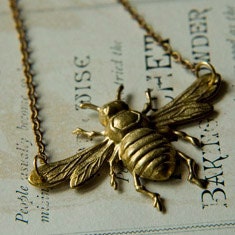 Vintage Brass Bee Necklace