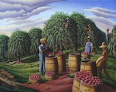 folk art: 16"x20" country farm art Autumn Apple Harvest Rustic Rural Americana Americana Giclee Print by Walt Curlee