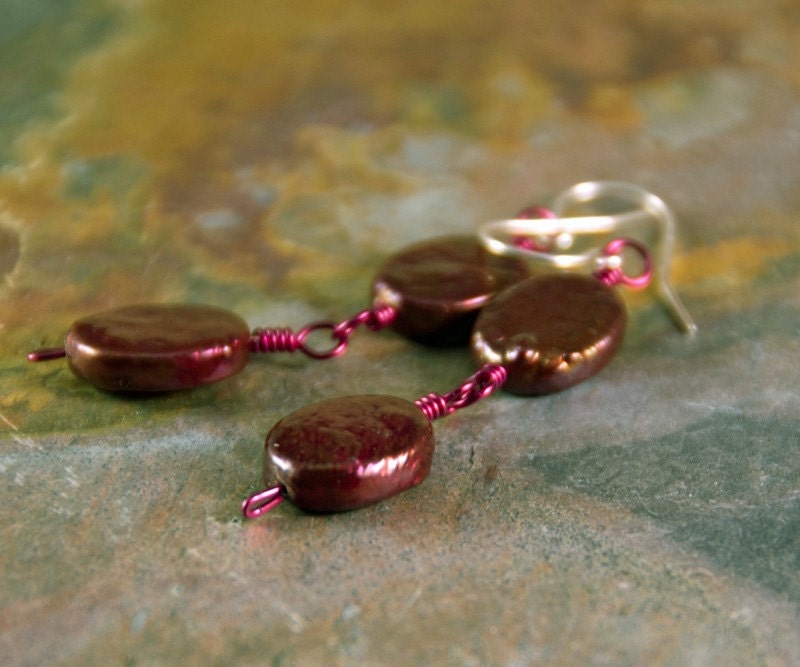 Burgundy Freshwater Pearl Oval Drops
