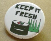 Fresh Sushi pinback button of original illustration by Anna Tillett Designs
