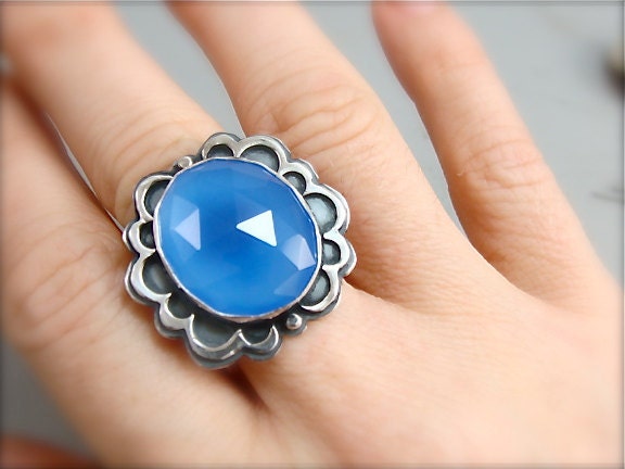 get off my cloud ... blue chalcedony cocktail ring